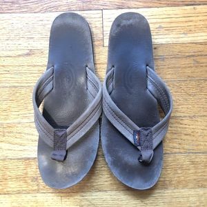 Brown leather Rainbow flip flops